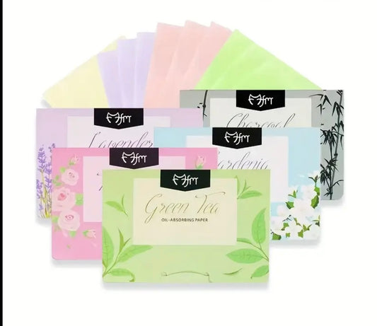 Pack de papiers matifiants pour le visage en 7 couleurs, avec extrait de thé vert, parfum de rose, essence de lavande, senteur de gardénia et fraîcheur de menthe.